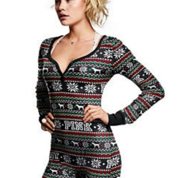 PINK Victoria's Secret Other - PINK Victoria's Secret Black and Red Patterned Onesie